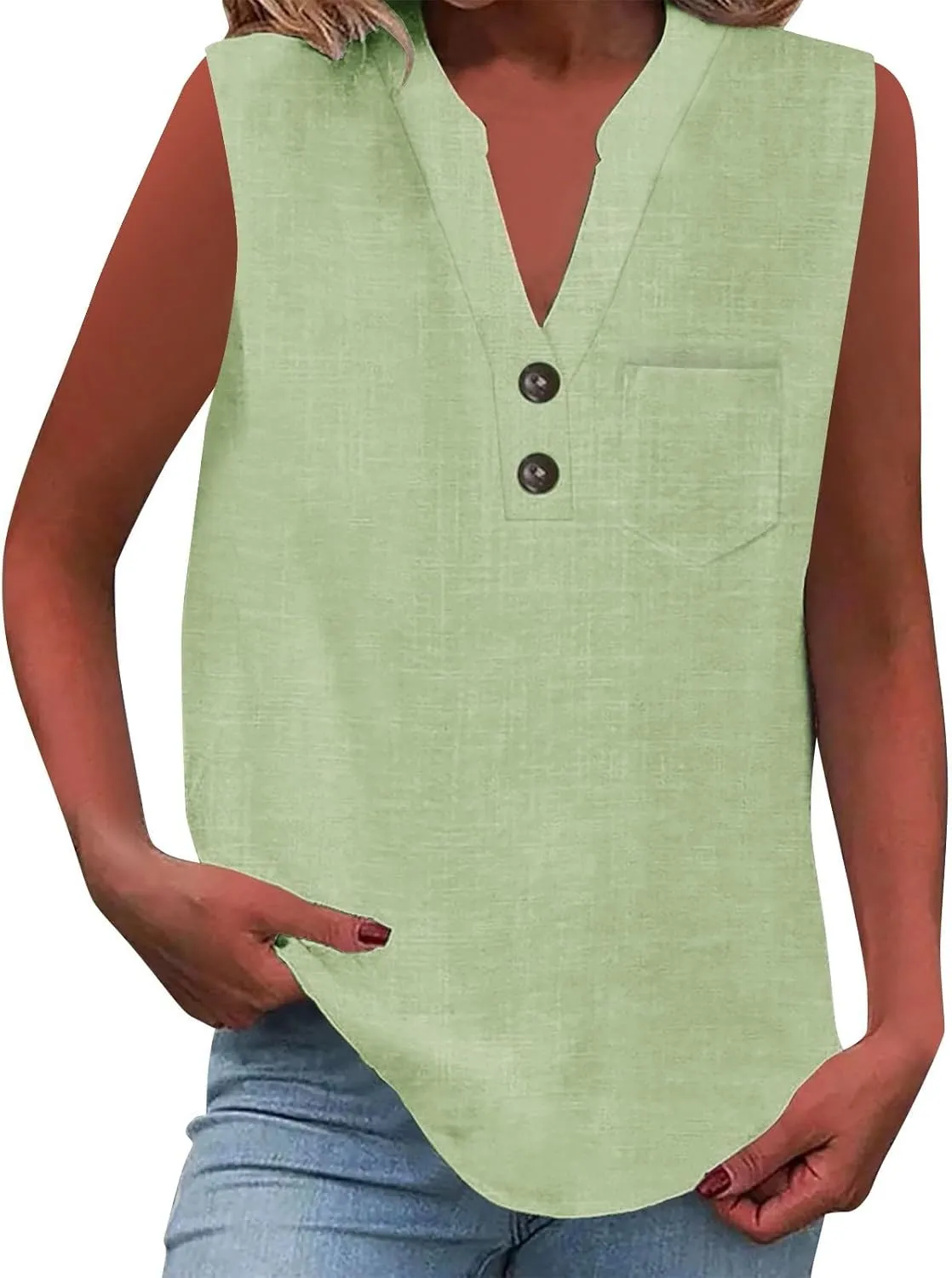 2025 Summer V Neck Button Down Cotton Linen Tank Top for Women Trendy Casual Sleeveless Shirt Beach Vacation Camisole Outfit