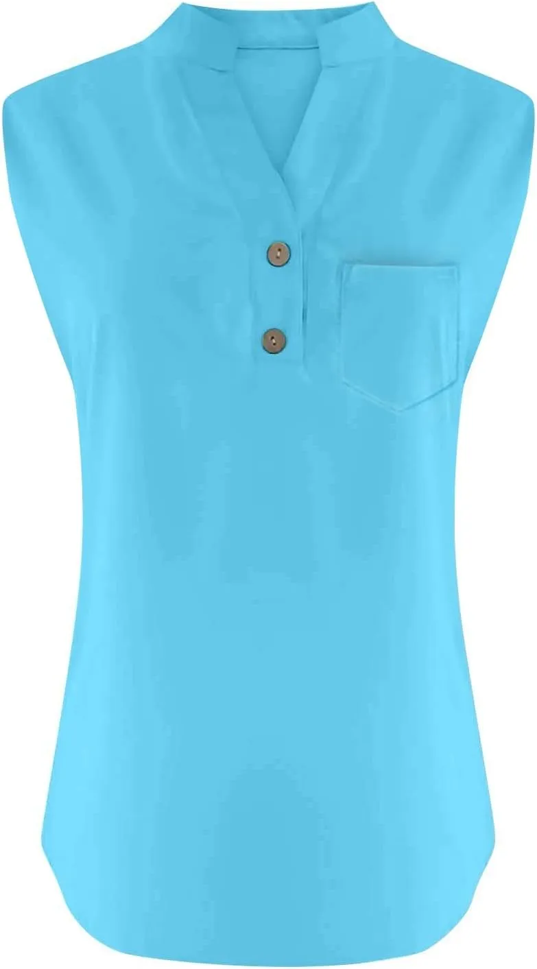 2025 Summer V Neck Button Down Cotton Linen Tank Top for Women Trendy Casual Sleeveless Shirt Beach Vacation Camisole Outfit