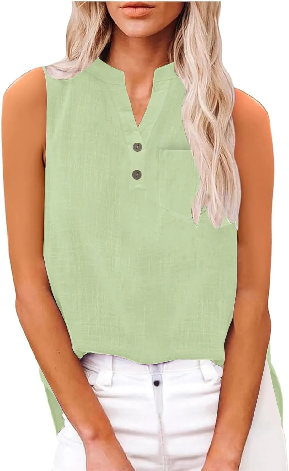 2025 Summer V Neck Button Down Cotton Linen Tank Top for Women Trendy Casual Sleeveless Shirt Beach Vacation Camisole Outfit