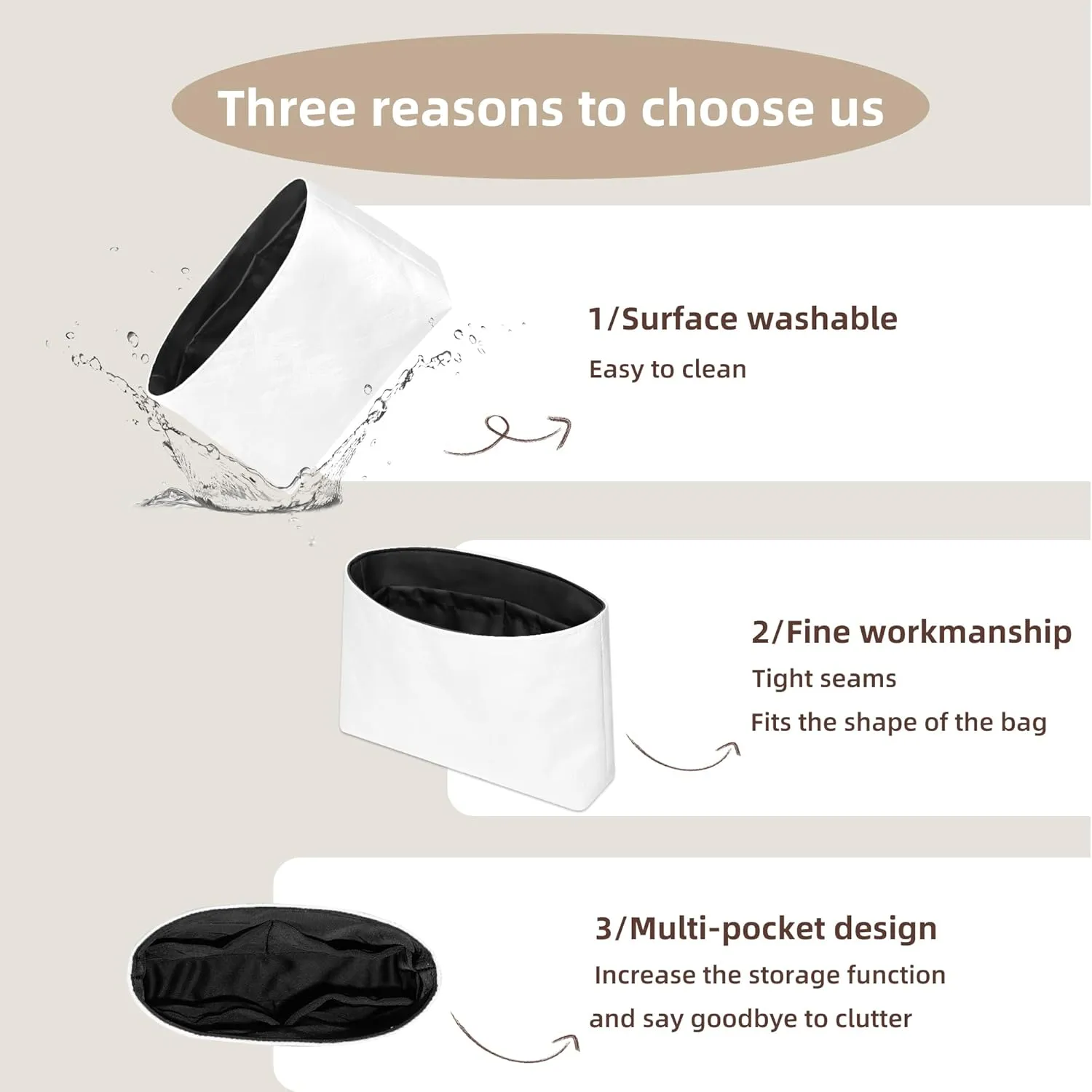 22 Bag Organizer Insert, Lightweight Bag Insert Compatible with Chanel 22, Waterproof Surface and Silky Satin Lining (Black, Small)