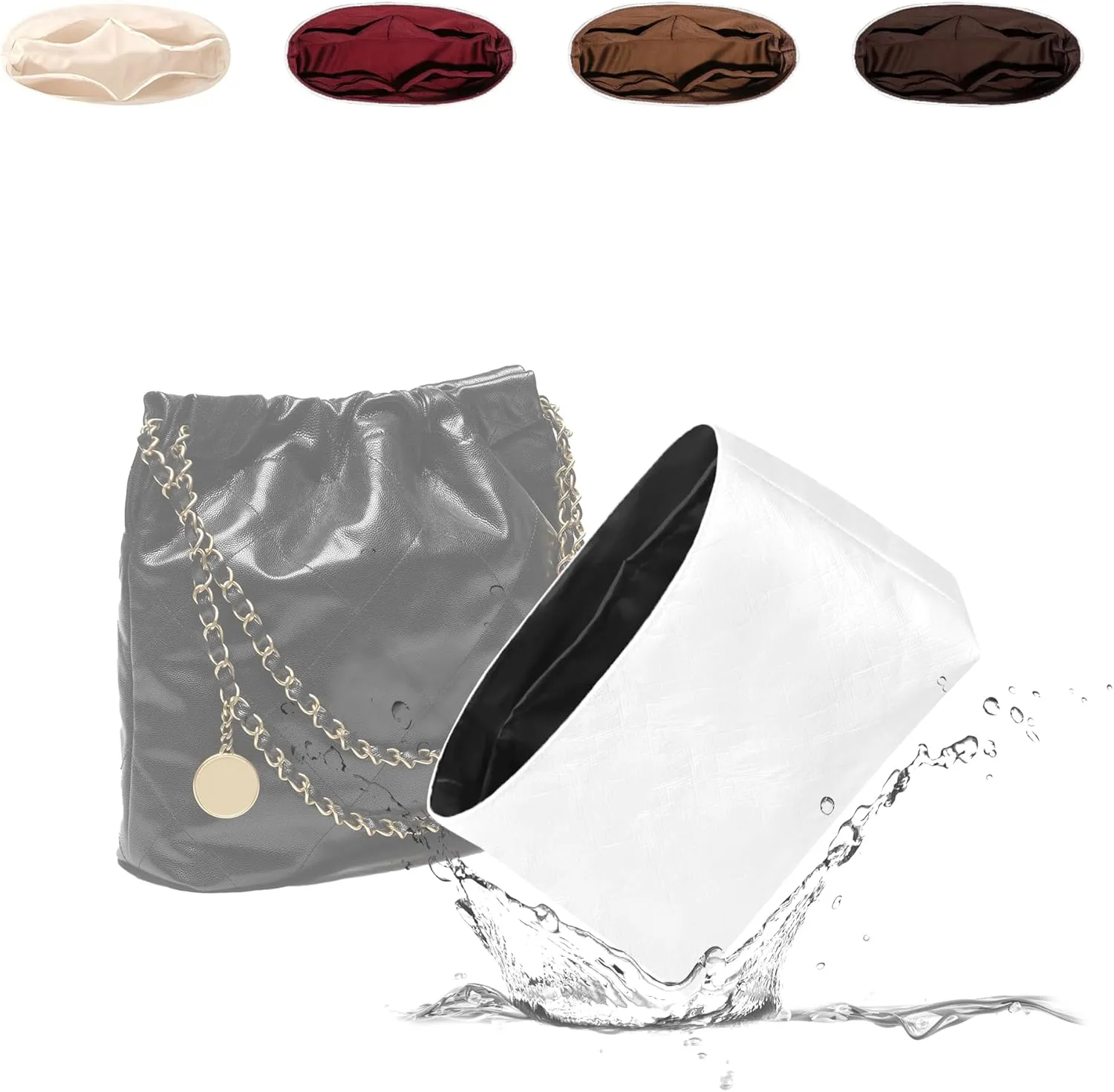 22 Bag Organizer Insert, Lightweight Bag Insert Compatible with Chanel 22, Waterproof Surface and Silky Satin Lining (Black, Small)