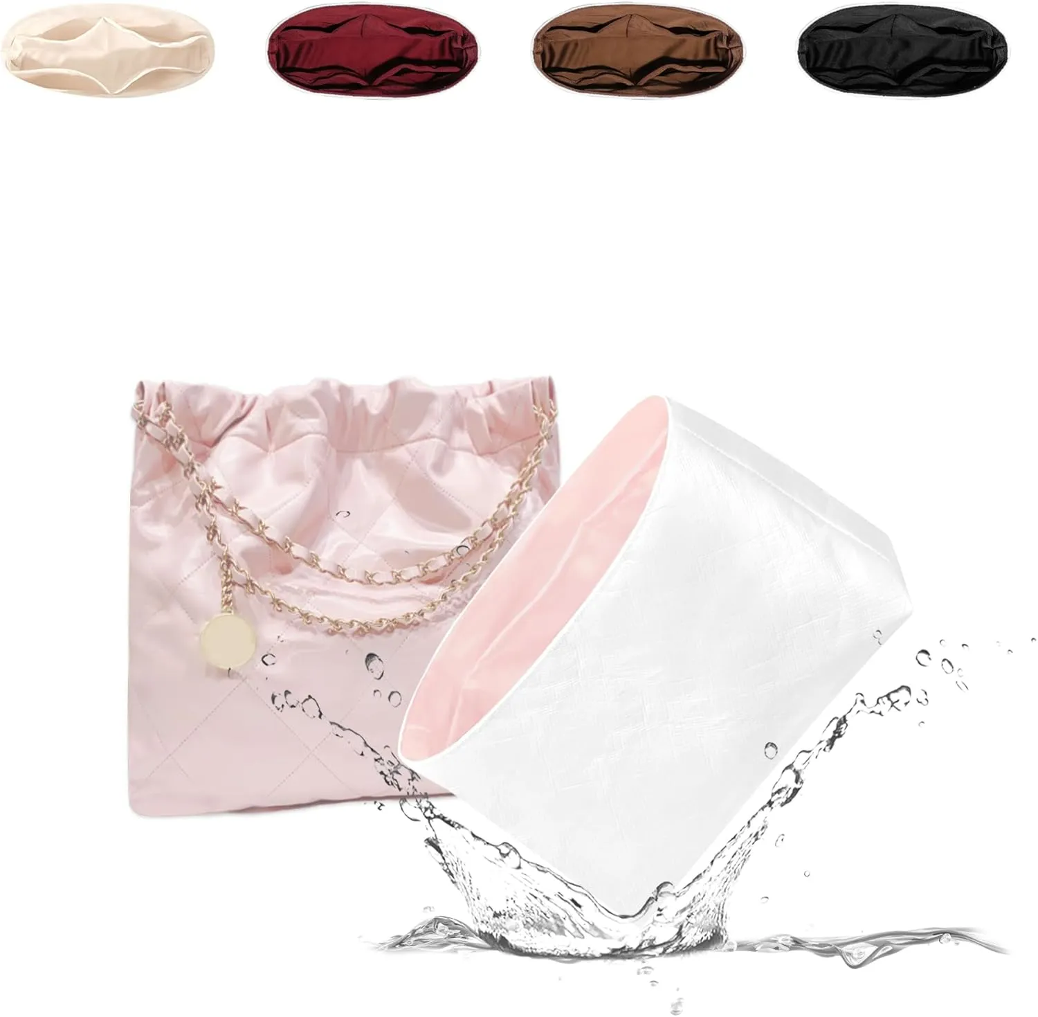 22 Bag Organizer Insert, Lightweight Bag Insert Compatible with Chanel 22, Waterproof Surface and Silky Satin Lining (Pink, Small)