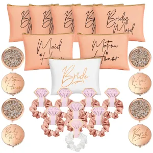 24 Pieces Bridesmaid Proposal Gifts Wedding Makeup Bag Gift Set Includes 8 Bridesmaid Makeup Bags 8 Satin Hair Scrunchies 8 Bridesmaid Compact Mirrors(Fresh Pattern)