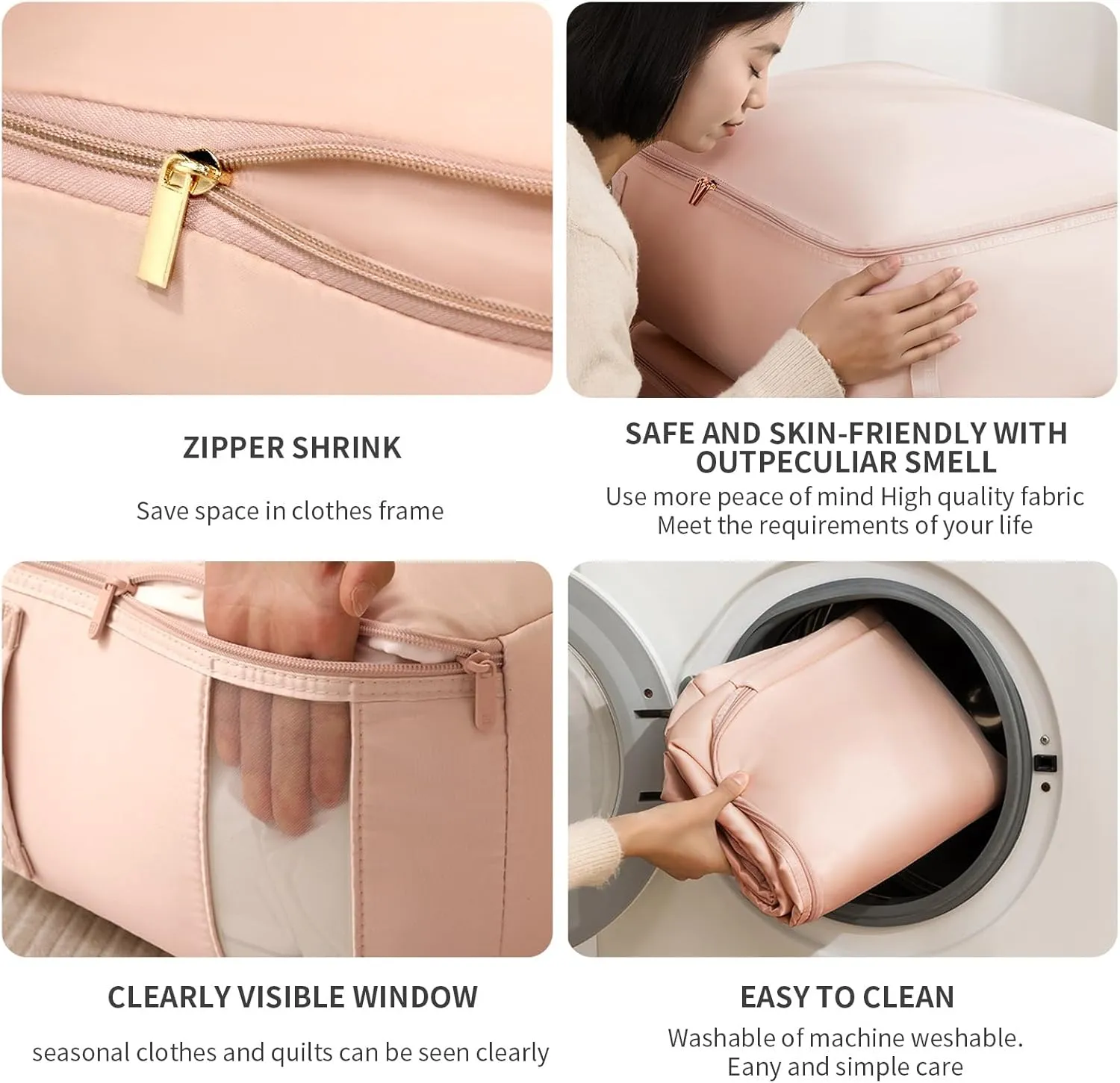 2pcs Ultra Space Saving Self Compression Organizer,compression storage bags for bedding, compression bags for storage, Moving Organizer Bags With visual window(Pink,54 * 42 * 50cm)