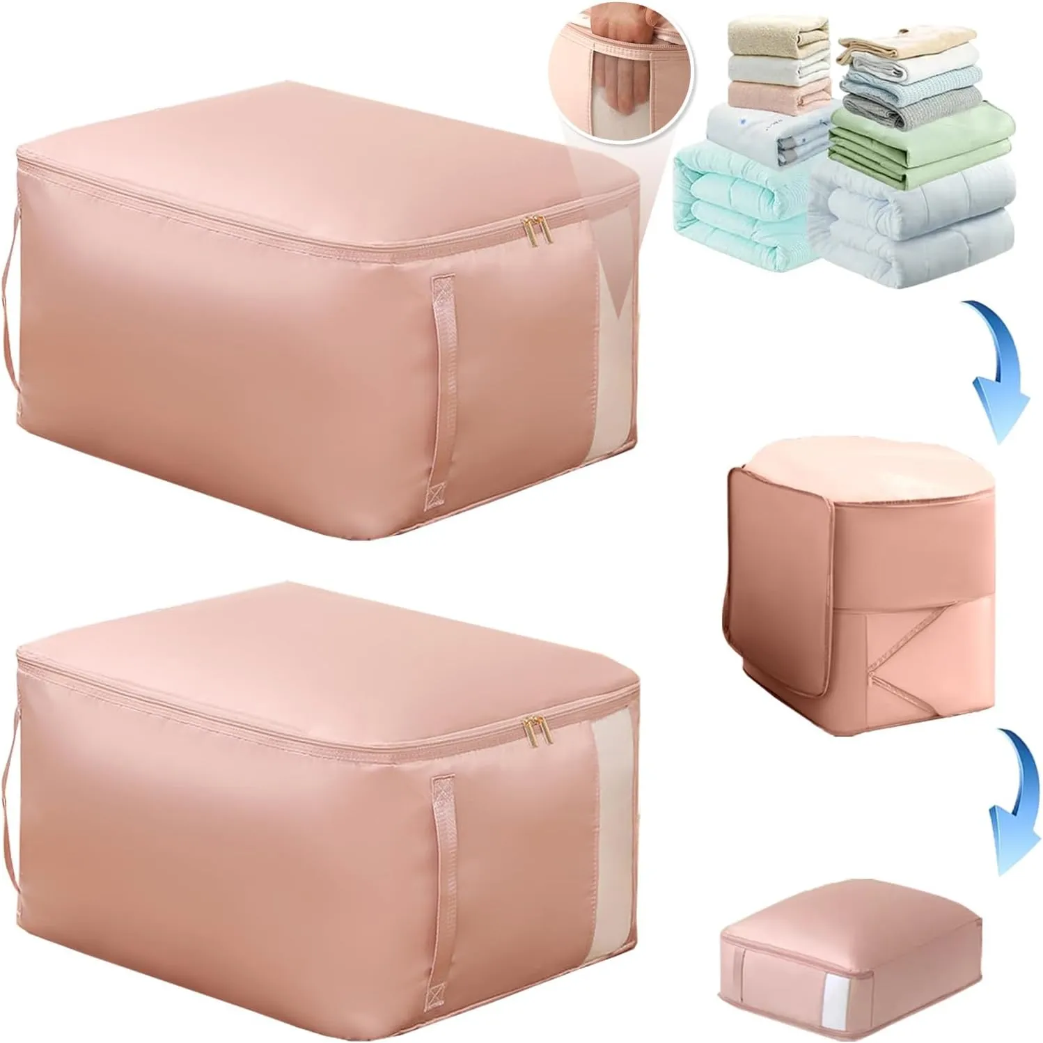 2pcs Ultra Space Saving Self Compression Organizer,compression storage bags for bedding, compression bags for storage, Moving Organizer Bags With visual window(Pink,54 * 42 * 50cm)