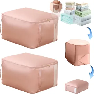 2pcs Ultra Space Saving Self Compression Organizer,compression storage bags for bedding, compression bags for storage, Moving Organizer Bags With visual window(Pink,54 * 42 * 50cm)
