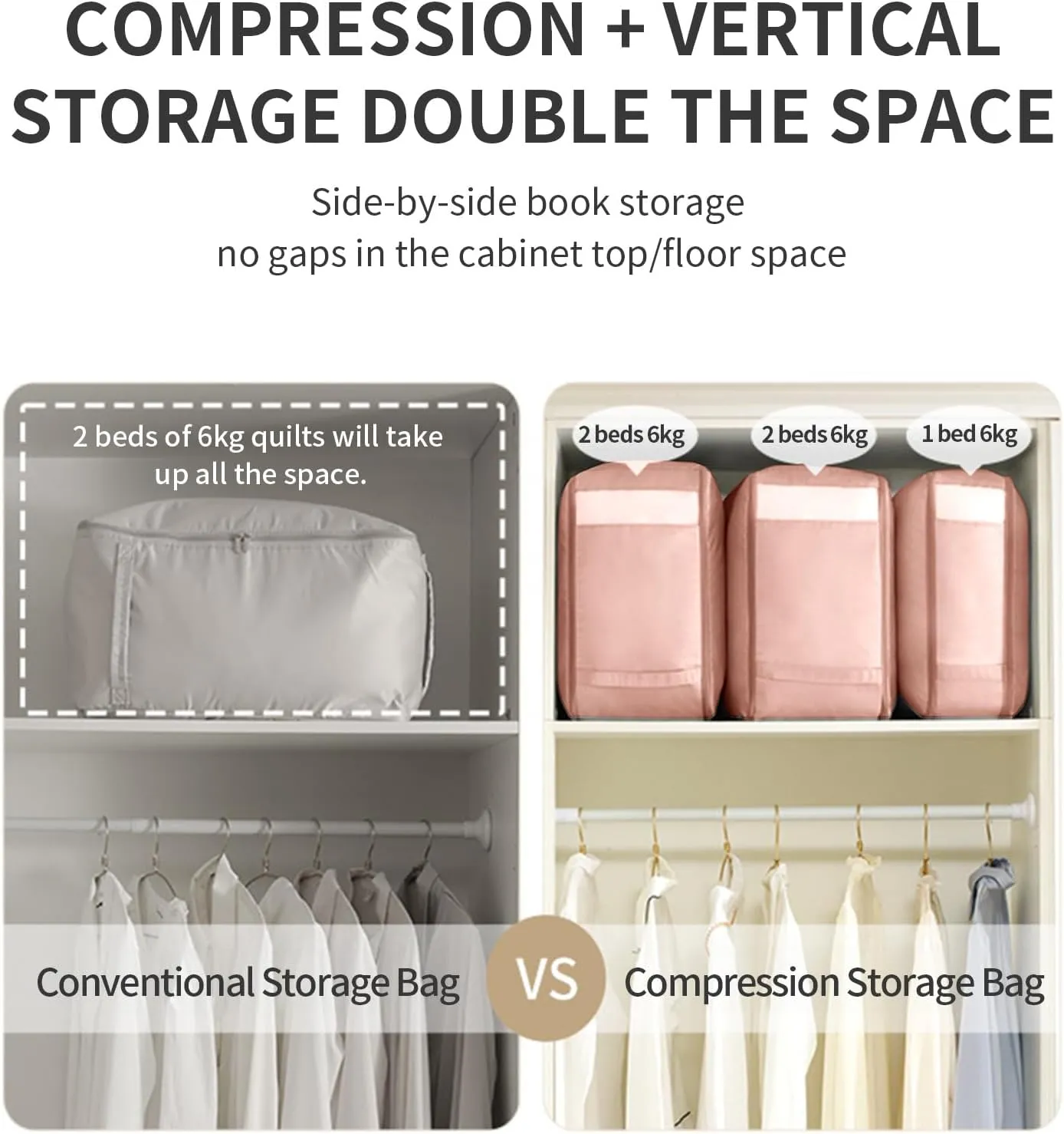 2pcs Ultra Space Saving Self Compression Organizer,compression storage bags for bedding, compression bags for storage, Moving Organizer Bags With visual window(Pink,54 * 42 * 50cm)