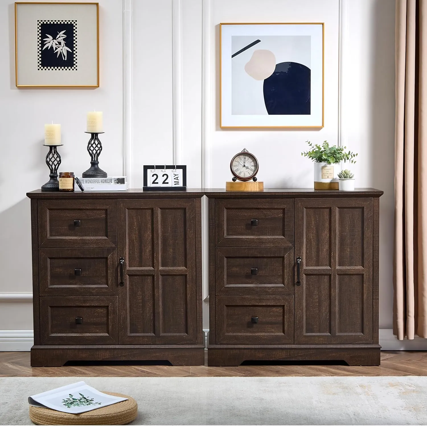 3 1 Dresser for Bedroom, Cherry Dressers Storage with Wooden Drawers and Cross Door, TV Stand Chest of Drawers for Bedroom, Living Room