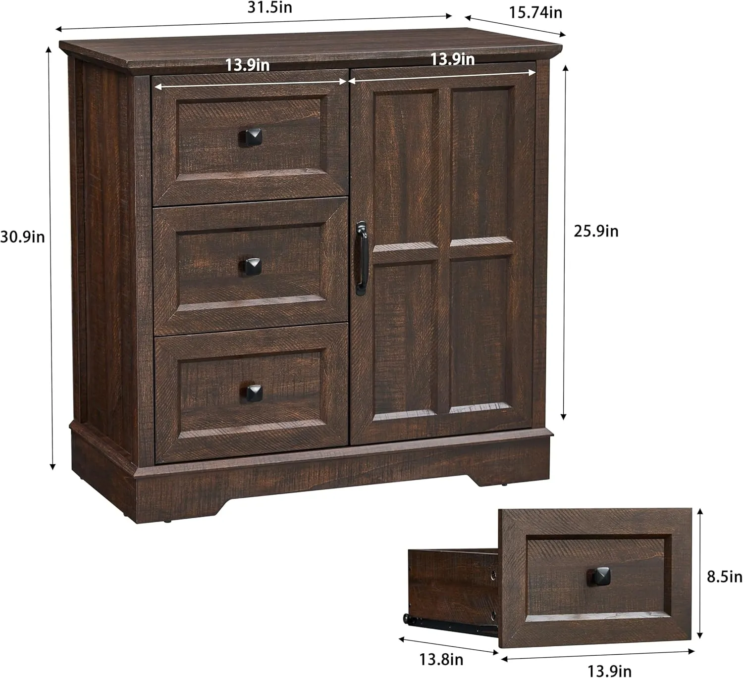 3 1 Dresser for Bedroom, Cherry Dressers Storage with Wooden Drawers and Cross Door, TV Stand Chest of Drawers for Bedroom, Living Room