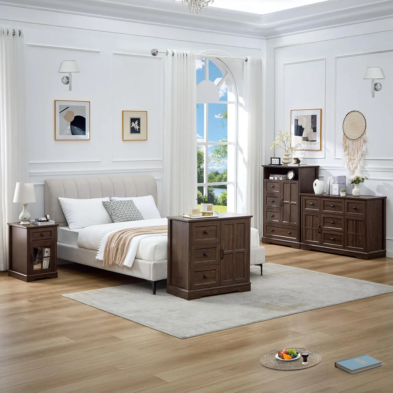 3 1 Dresser for Bedroom, Cherry Dressers Storage with Wooden Drawers and Cross Door, TV Stand Chest of Drawers for Bedroom, Living Room