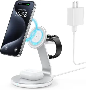3 in 1 Charging Station Compatible with Magsafe Charger Wireless Charger Stand for iPhone 16 15 14 13 12 Series Wireless Charging Station for AirPods Wireless Charging Stand for iWatch Series