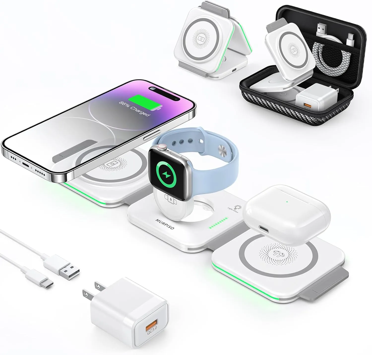 3 in 1 Charging Station for Apple,Magnetic Foldable Charger for Travel,Wireless Charger Pad for iPhone 16/15/14/13/12/Pro/Max/Mini,AirPods Wireless/Pro,iWatch Ultra/SE/10/9/8/7/6/5/4/3/2