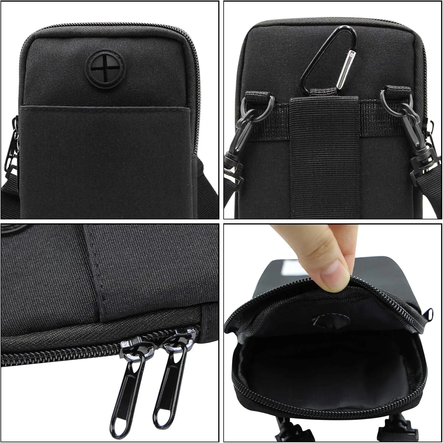 3-Layers Waterproof Cell Phone Pouch Crossbody Purse Oxford Fabric Belt Bag Wallet for Men Women