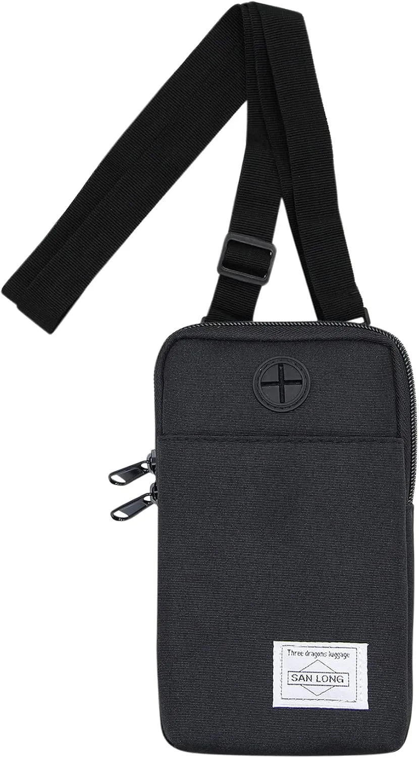 3-Layers Waterproof Cell Phone Pouch Crossbody Purse Oxford Fabric Belt Bag Wallet for Men Women