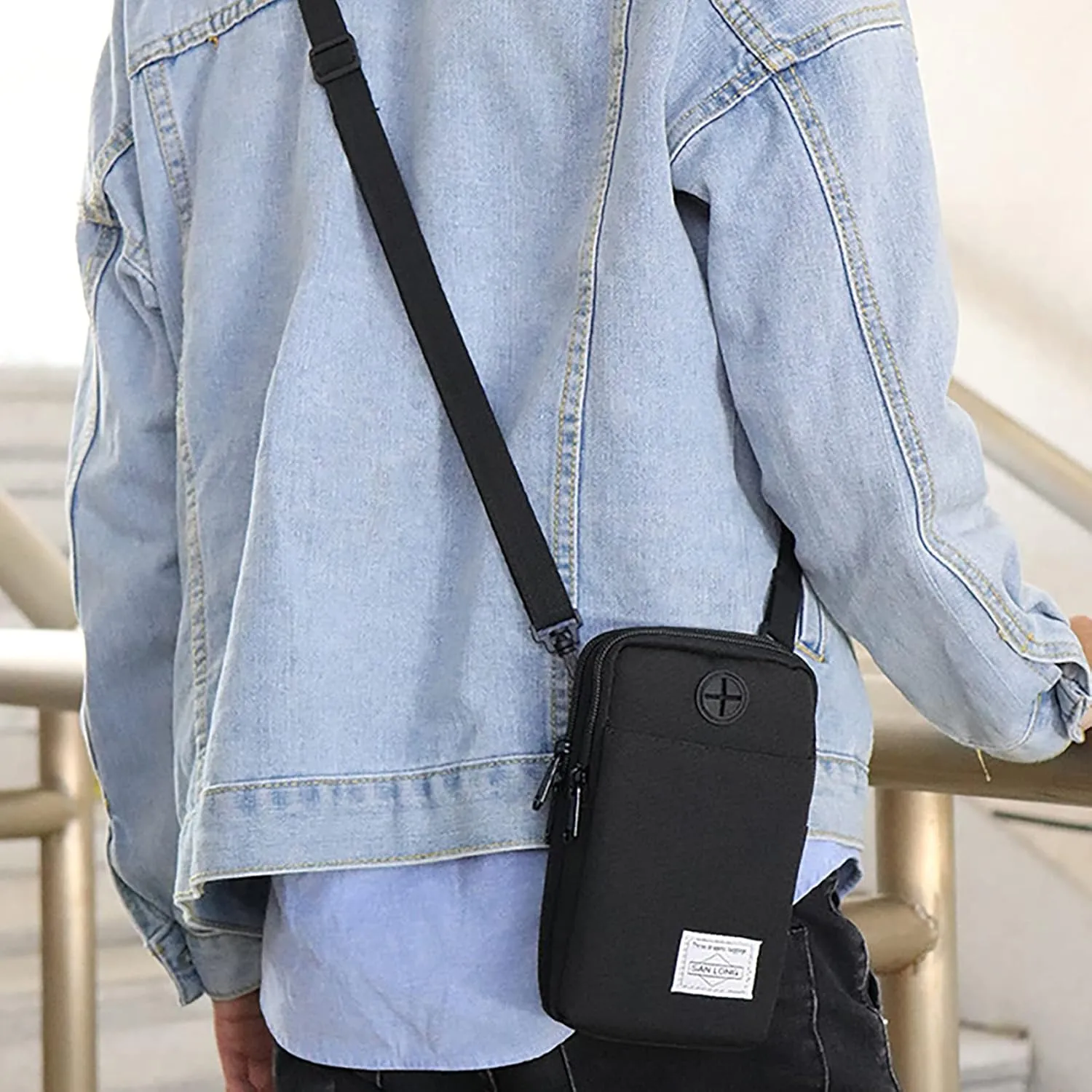 3-Layers Waterproof Cell Phone Pouch Crossbody Purse Oxford Fabric Belt Bag Wallet for Men Women