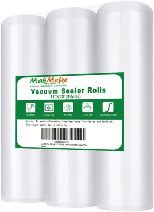 3 Pack 11"x20'(3Rolls) Vacuum Sealer Bags Rolls for Food,Commercial Grade, BPA Free,Puncture Prevention,Great for Sous Vide Cooking