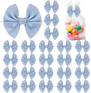 30 Pack Twist Tie Bows, Blue 3.5 inch Satin Ribbon Pretied Bows, for Craft Sewing Scrapbooking Wedding and Gift Wrapping Treat Bag Bakery Candy Bags, Home Décor