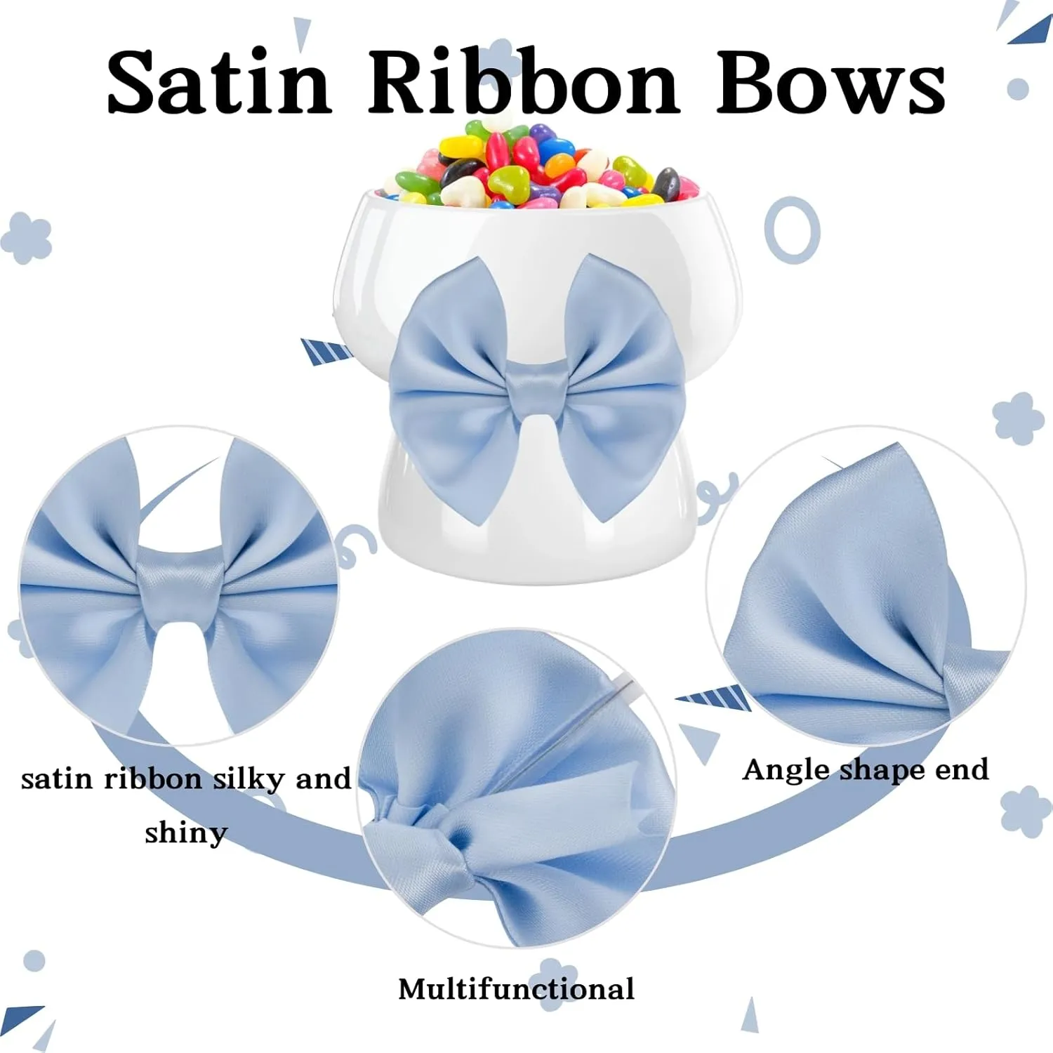 30 Pack Twist Tie Bows, Blue 3.5 inch Satin Ribbon Pretied Bows, for Craft Sewing Scrapbooking Wedding and Gift Wrapping Treat Bag Bakery Candy Bags, Home Décor
