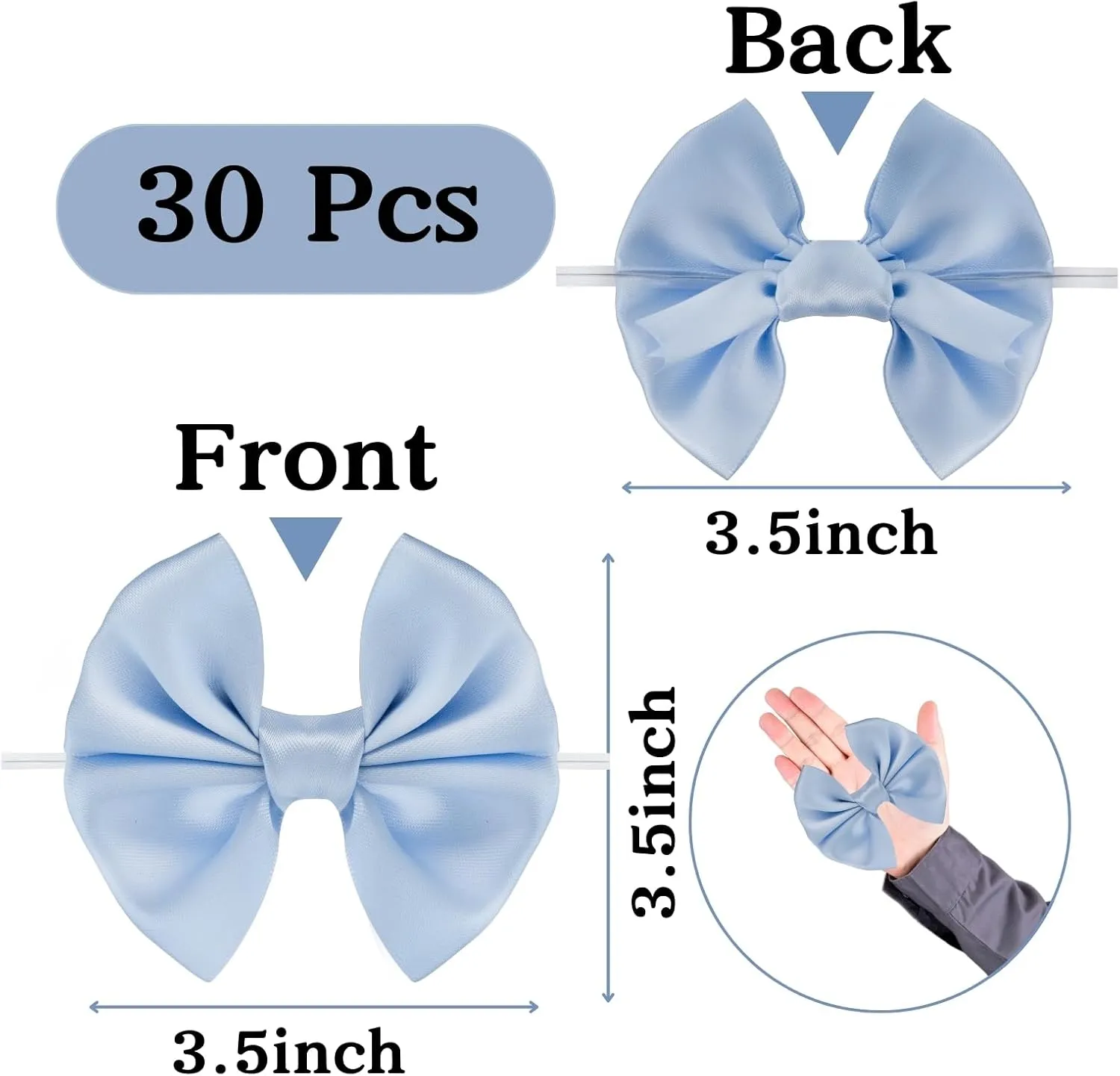 30 Pack Twist Tie Bows, Blue 3.5 inch Satin Ribbon Pretied Bows, for Craft Sewing Scrapbooking Wedding and Gift Wrapping Treat Bag Bakery Candy Bags, Home Décor