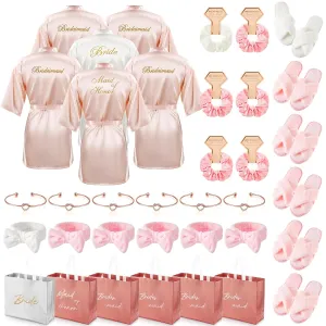 36 Pcs Bride Bridesmaid Robes Set of 6 Bridal Party Silk Satin Robes for Wedding Bachelorette Party Gifts