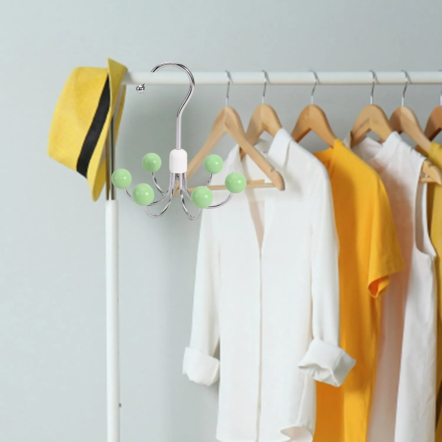 360° Swivel Hoodie Hanger with 6 Cedar Balls - Multipurpose Space Saving Closet Organizer for Handbags, Scarves, Hats, Belts, Ties, Purse, Bras & Accessories, Tank Top, Hat Holder Hook (2, Green)