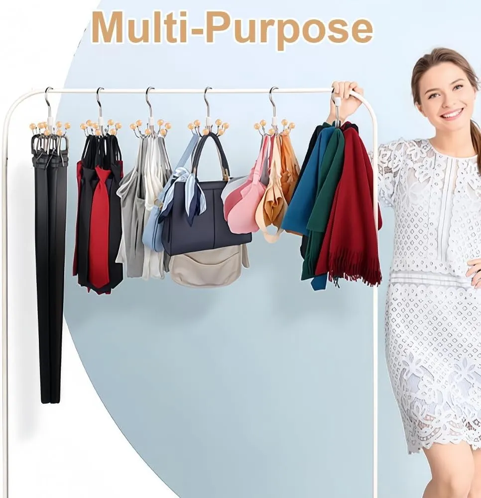 360° Swivel Hoodie Hanger with 6 Cedar Balls - Multipurpose Space Saving Closet Organizer for Handbags, Scarves, Hats, Belts, Ties, Purse, Bras & Accessories, Tank Top, Hat Holder Hook (2, Green)