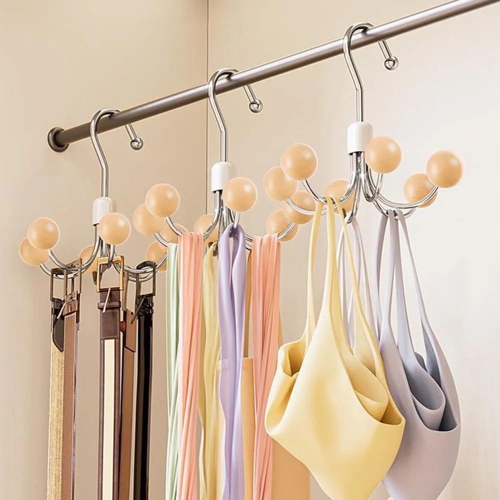 360° Swivel Hoodie Hanger with 6 Cedar Balls - Multipurpose Space Saving Closet Organizer for Handbags, Scarves, Hats, Belts, Ties, Purse, Bras & Accessories, Tank Top, Hat Holder Hook (2, Green)