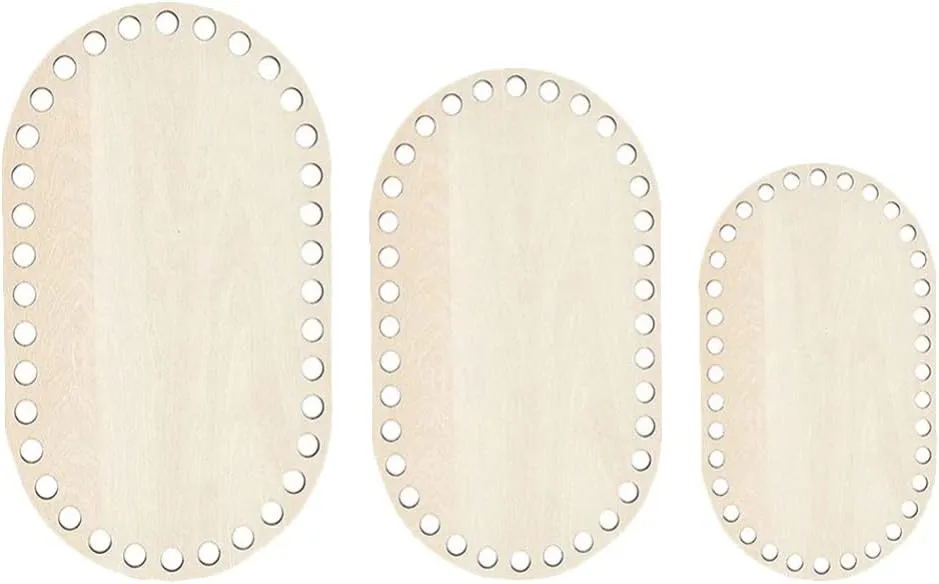 3pcs Wooden Basket Bag Bottom Oval Wooden Base Shaper Blank Crochet Base for DIY Knitting Basket Handbag Purse Shaper Shoulder Bags Accessories
