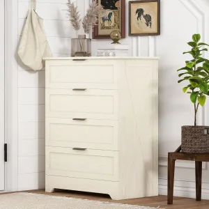 4 Drawer Dresser for Bedroom, Tall Bedroom Dresser with Large Drawer & Black Handles, Wooden Storage Organizer Cabinet Chest of Drawer for Closet, Living Room, Hallway, Light Oak