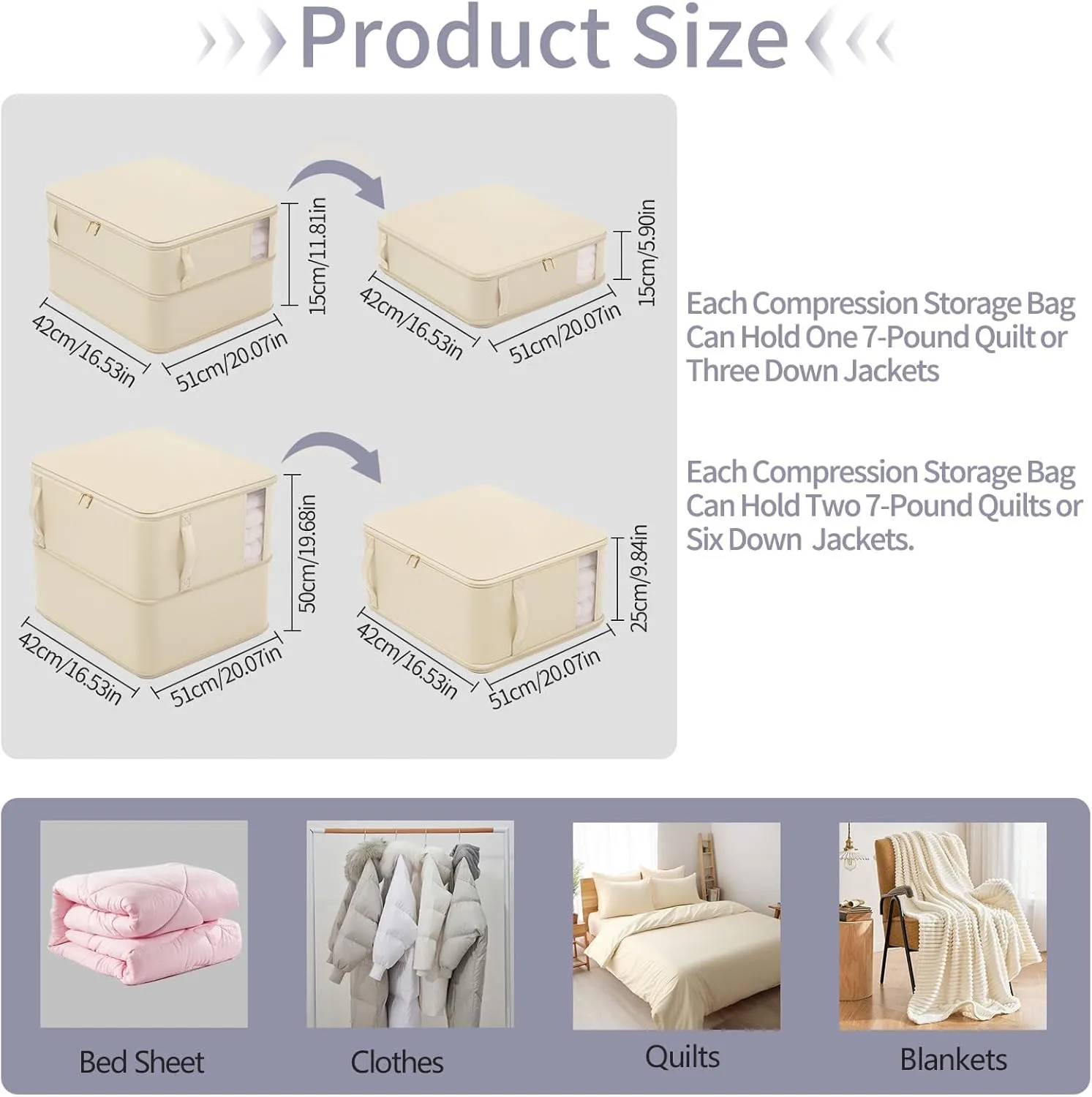 4 Pcs Compression Storage Bags, Large Capacity Ultra Space Saving Clothes Storage Bags for Sweater, Sheet, Bed, Blanket Storage Organizer with Window Handle