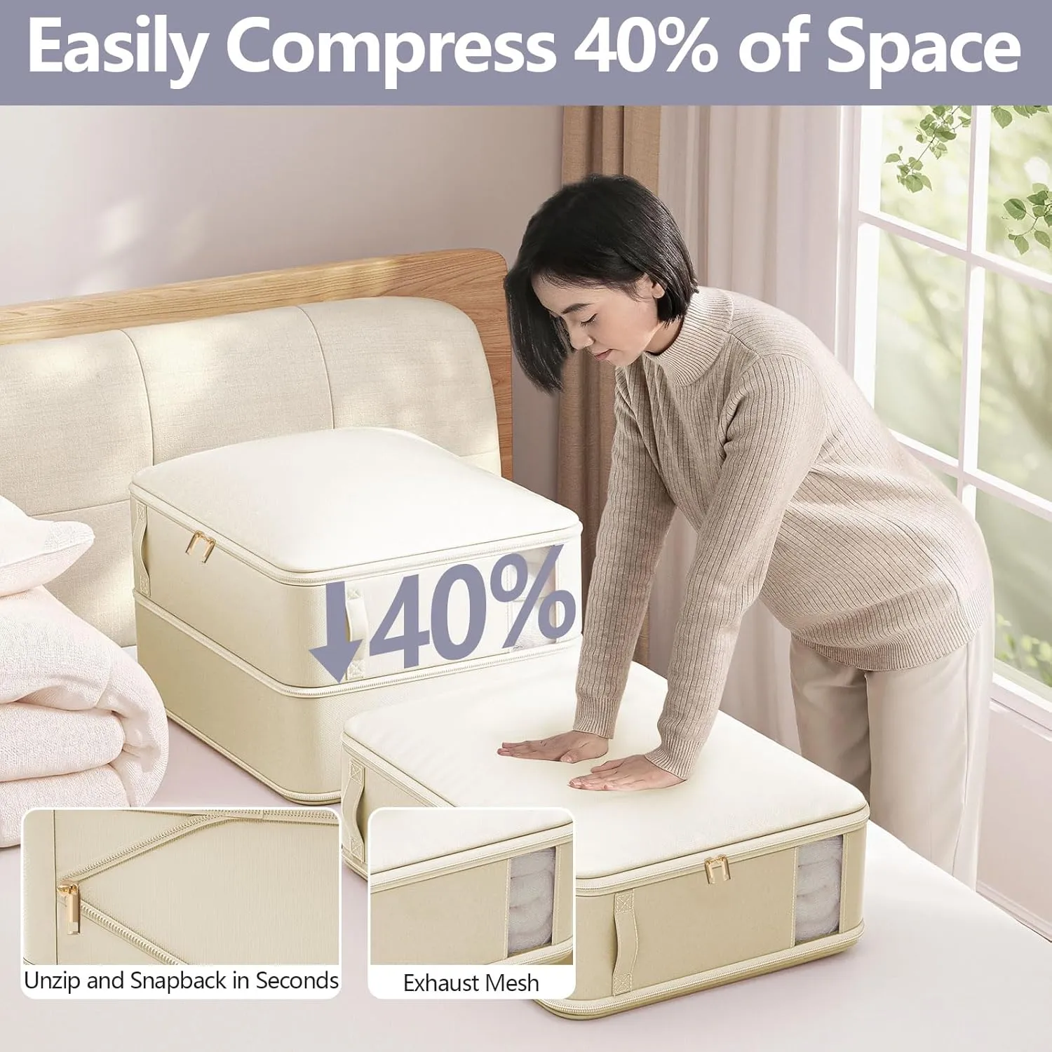4 Pcs Compression Storage Bags, Large Capacity Ultra Space Saving Clothes Storage Bags for Sweater, Sheet, Bed, Blanket Storage Organizer with Window Handle