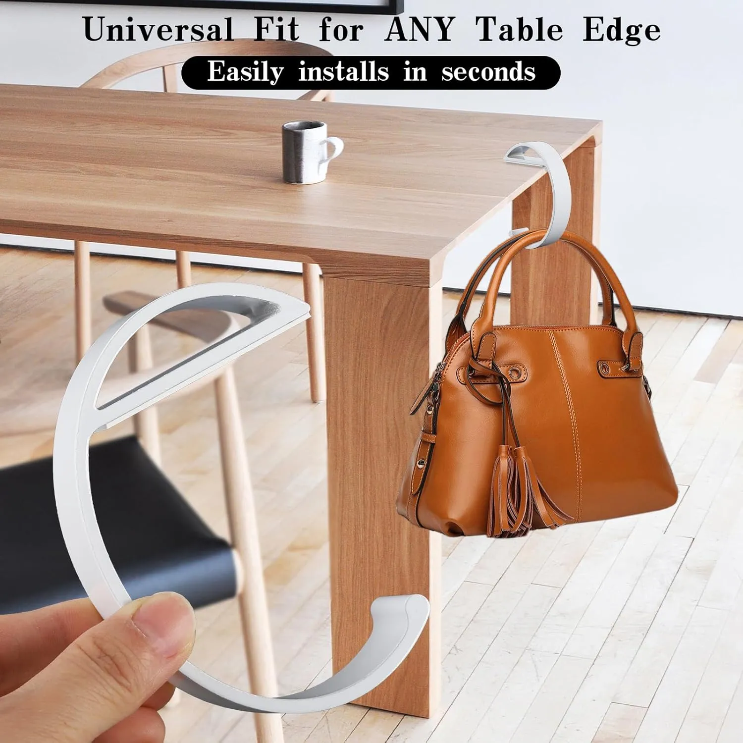 4 PCS Purse Hook for Table Heavy Duty, e-Shape Bag Hanger for Table, Classroom, Office, Travel, Multi-Use Portable Bag Hook for Desk, Headphone, Key, Backpack, Office Table Accessories (White)