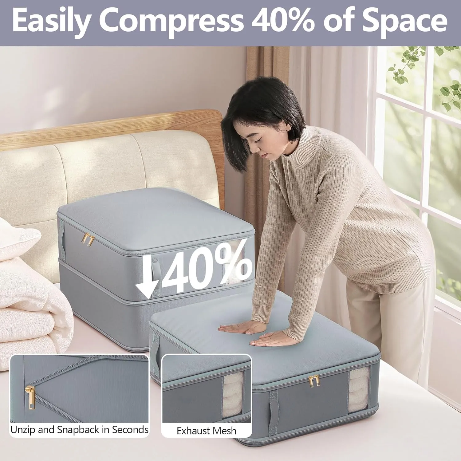4pcs Compression Storage Bags, Large Capacity Ultra Space Saving Clothes Storage Bags for Sweater, Sheet, Bed, Blanket Storage Organizer with Window Handle