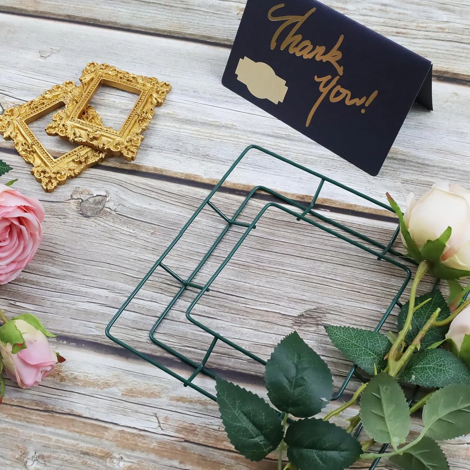 4pcs Metal Wire Wreath Wire Frame Form Hanger 8inch Square Wreath for Birthday Holiday Party Decorations, Green