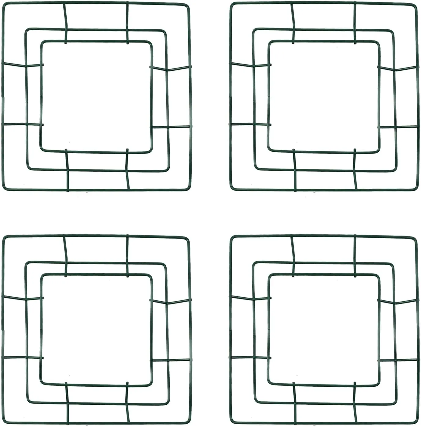 4pcs Metal Wire Wreath Wire Frame Form Hanger 8inch Square Wreath for Birthday Holiday Party Decorations, Green