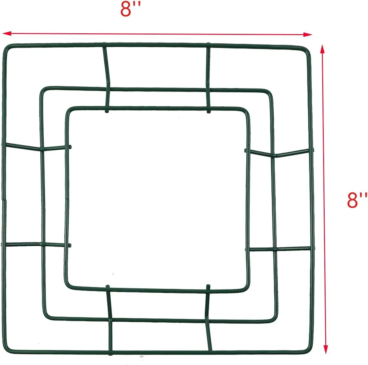 4pcs Metal Wire Wreath Wire Frame Form Hanger 8inch Square Wreath for Birthday Holiday Party Decorations, Green
