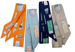 4pcs Purse Scarf For Handbags Silk Head Scarf For Hair Fashion Skinny Scarf For Women Long Neckerchief