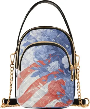 4th Of July Independence Day Red and Blue Roses trendy sling bag for women crossbody with multi pockets handbag for women for work