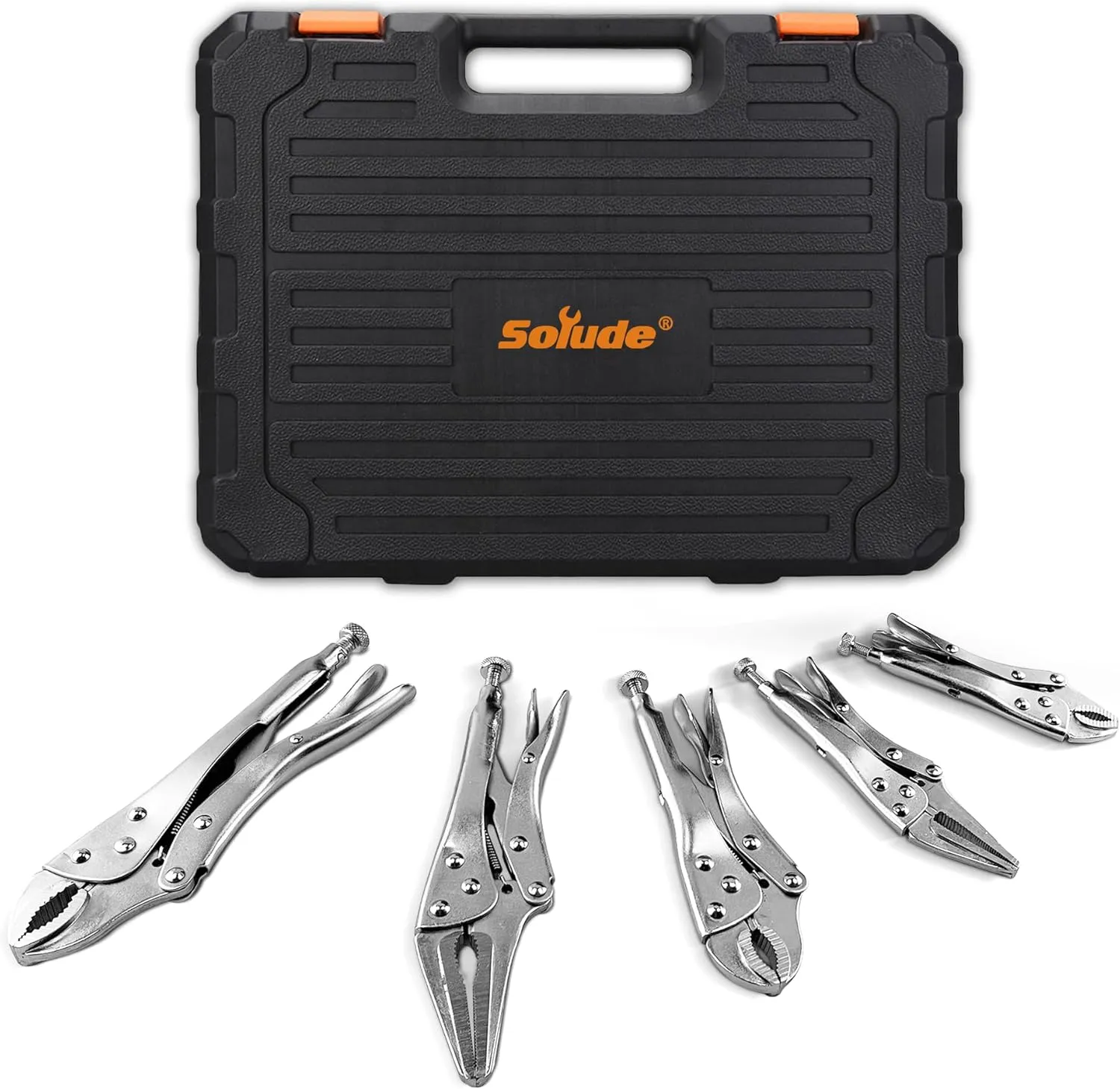 5-Piece Heavy-Duty Locking Pliers Tool Set with Case, 5", 7" & 10" Curved Jaw Adjustable Vise Grip Pliers and 7" & 9" Long Nose Welding Clamps for DIY Projects,Mechanic and Woodworking