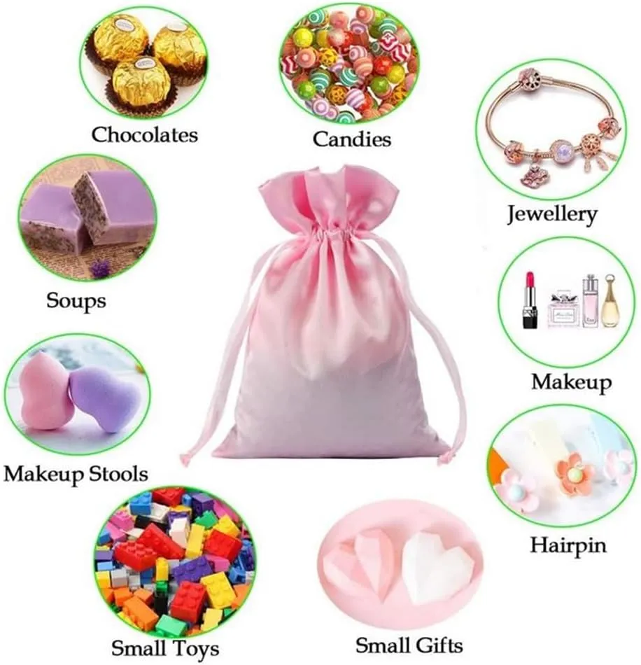 50 Pack 4X3 Inch Satin Gift Bags,Drawstring Jewelry Bag,Wedding gift bags for small jewelry, candy, coins and snacks (Pink)