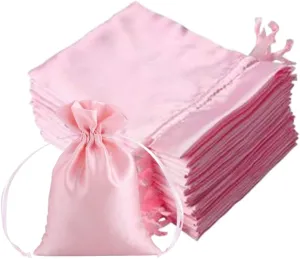 50 Pack 4X3 Inch Satin Gift Bags,Drawstring Jewelry Bag,Wedding gift bags for small jewelry, candy, coins and snacks (Pink)