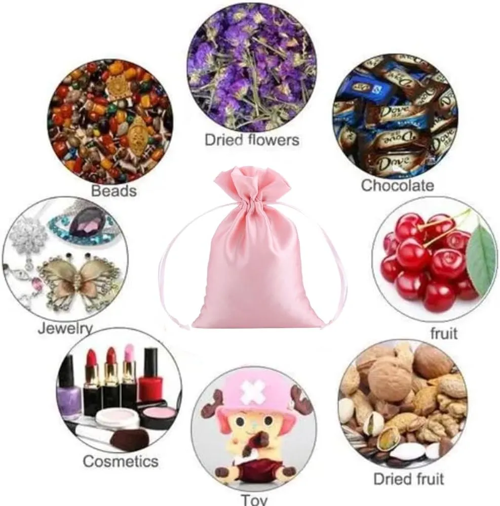 50 Pack 4X3 Inch Satin Gift Bags,Drawstring Jewelry Bag,Wedding gift bags for small jewelry, candy, coins and snacks (Pink)