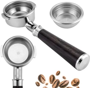 58mm Naked Bottomless Espresso Portafilter 2 Ears | Fits E61 of Faema/Rocket/Expobar and more | Stainless Steel Basket&Solid Wood Handle | Espresso Accessories (58mm Bottomless 2 Ear)