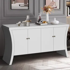 59" Retro Sideboard with Curved Legs, Refined Industrial Wooden Credenza Storage Buffet Cabinet with 4 Doors, Entryway Console Table with Solid Wood Legs for Living Room, Dining Room (White)