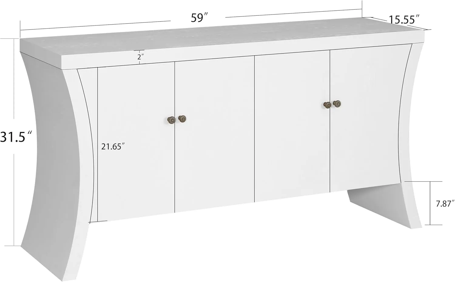 59" Retro Sideboard with Curved Legs, Refined Industrial Wooden Credenza Storage Buffet Cabinet with 4 Doors, Entryway Console Table with Solid Wood Legs for Living Room, Dining Room (White)