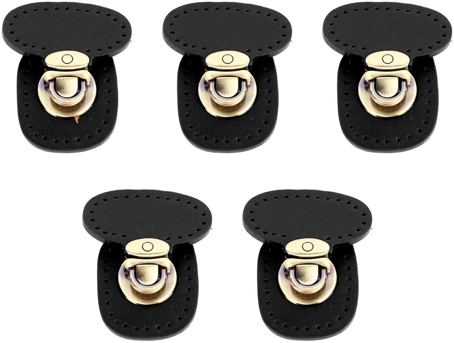 5Pcs Tuck Lock Clasp Catch, Pre Punched Holes Purse Thumb Lock for Leather Bags Case Box (Black)