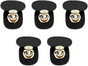 5Pcs Tuck Lock Clasp Catch, Pre Punched Holes Purse Thumb Lock for Leather Bags Case Box (Black)