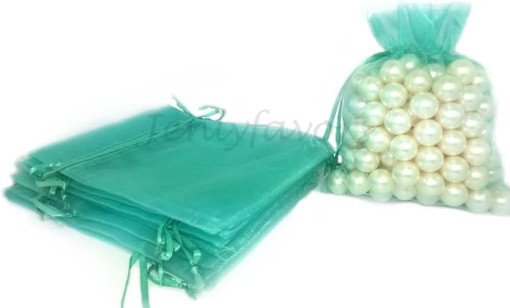 5" x 6-1/2" Tiffany Blue Drawstring Sheer Organza Bags (24 Pieces)