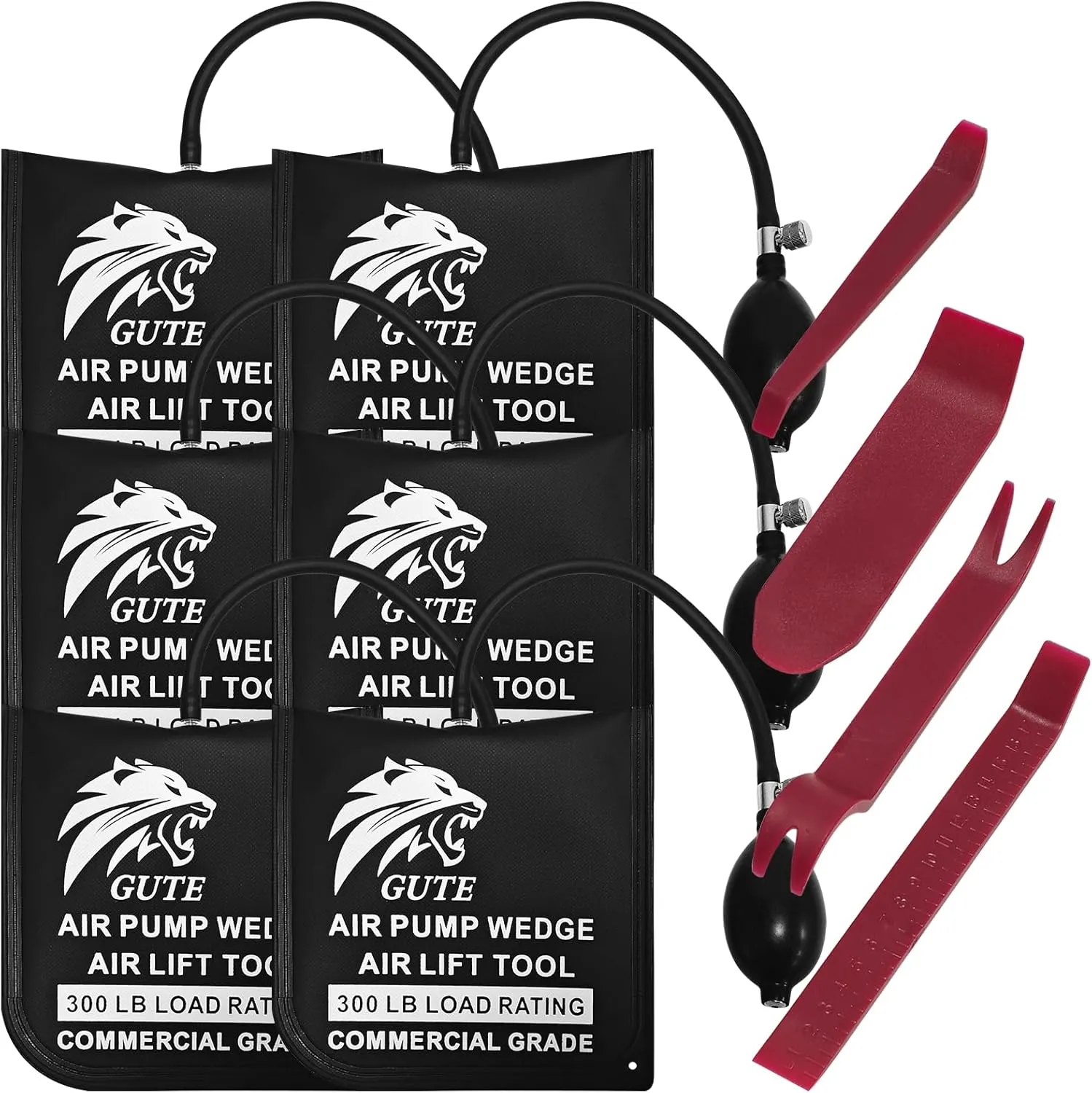 6 Pack Commercial Grade Air Wedge Bag Bump, Professional Leveling Kit and Alignment Tool Air Lift Pump Wedge, 4 Plastic Bars Included