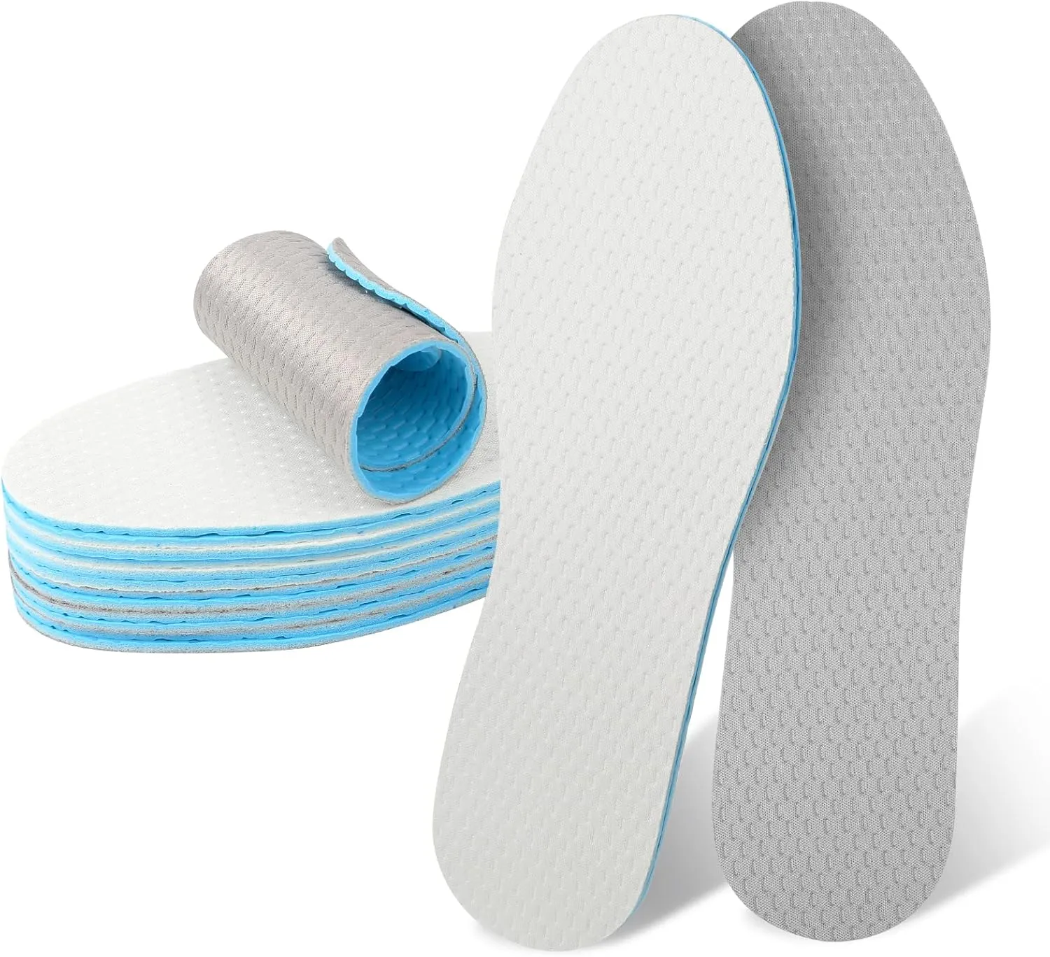 6 Pairs Thin Shoe Inserts, Barefoot Shoe Insoles Three-Layer Latex Foam Memory Foam Insoles,Cuttable and Washable,Replacement Inserts for Men 4-10 Women 5-11 (3Gray 3White)